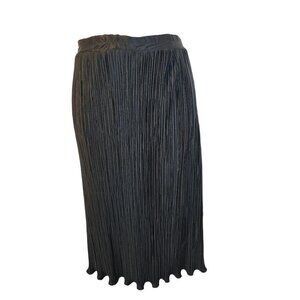 I Magnin Black Stripe Crinkle Acordian Pleat Skirt Silk Blend 80s-90s Size 8-12